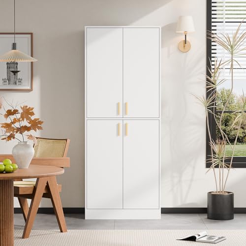 Gray 71" Tall Wood Storage Cabinet with Doors and Shelves D7505