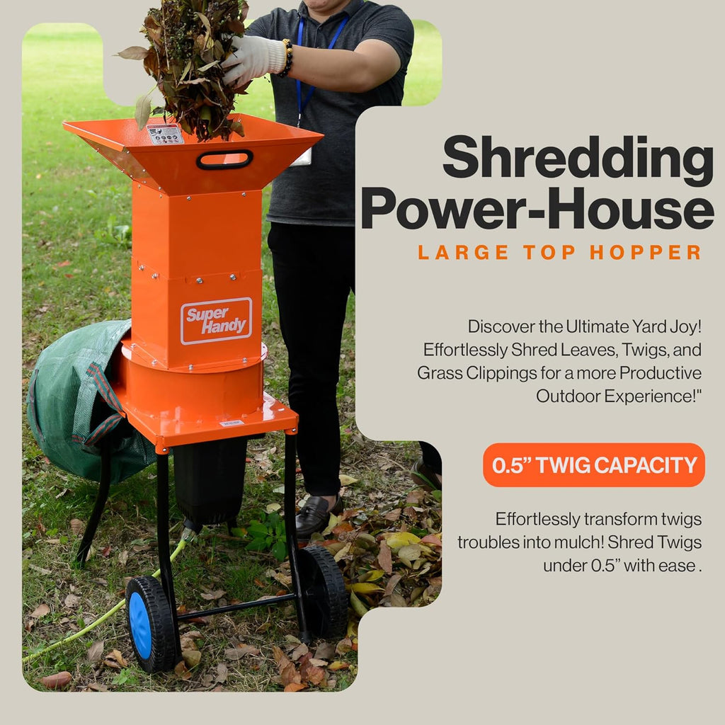 Electric Leaf Mulcher Shredder, 120V AC, 11" Cutting Blade, .5" Cutting Capacity V78913