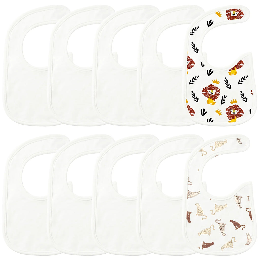 10 Pcs White Cotton Waterproof Baby Bibs J97331