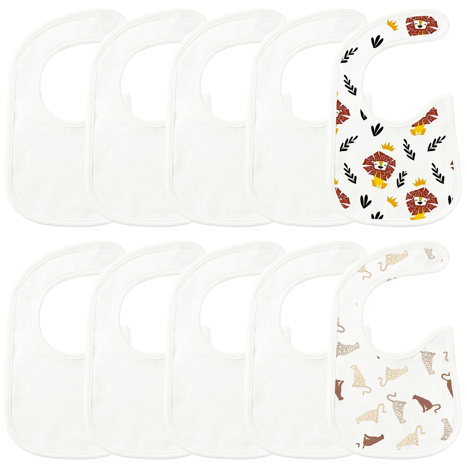 10 Pcs White Cotton Waterproof Baby Bibs J97331