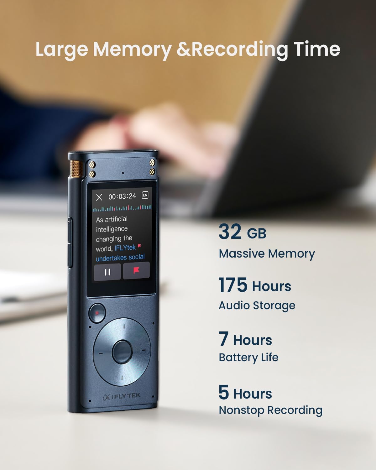 2-inch Touch Screen Voice Recorder with Playback C635868