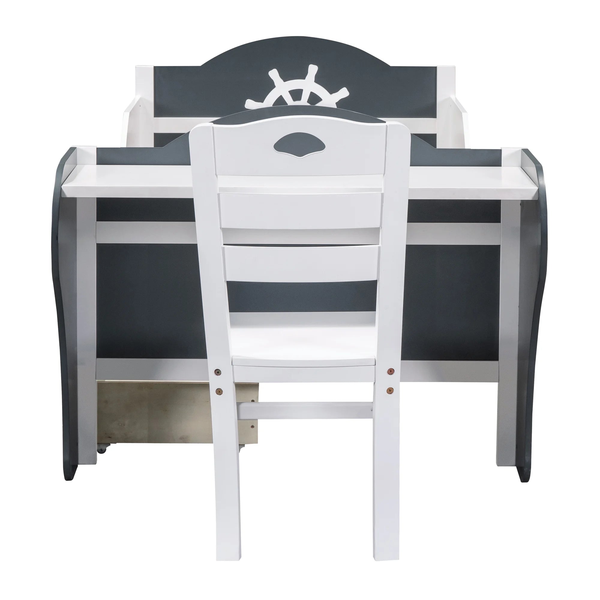 White Gray Twin Size Platform Bed with Two Drawers H973536