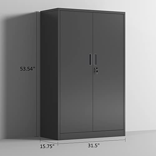 Black Metal Storage Cabinet with Locking Doors and 2 Adjustable Shelves T327