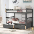Gray Full Over Full Bunk Bed with Drawers Wood Bedframe O322