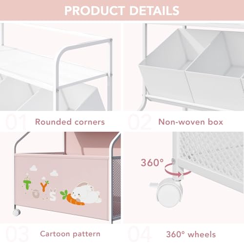 White 3-Tier Toy Storage Organizer with Wheels X272360