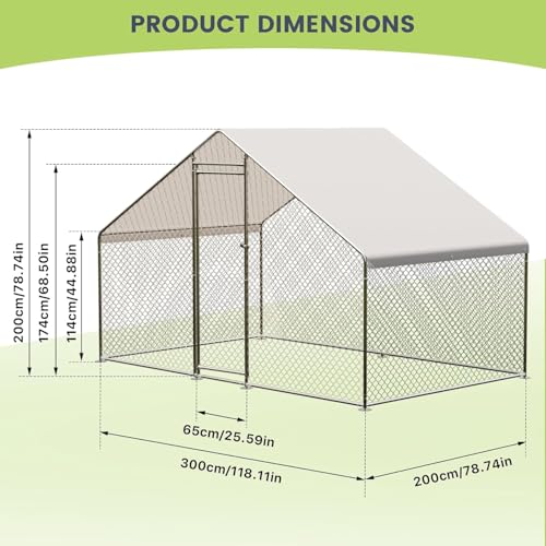 Large Metal Chicken Coop with Waterproof Cover, 9.8X6.5X6.5FT V2930
