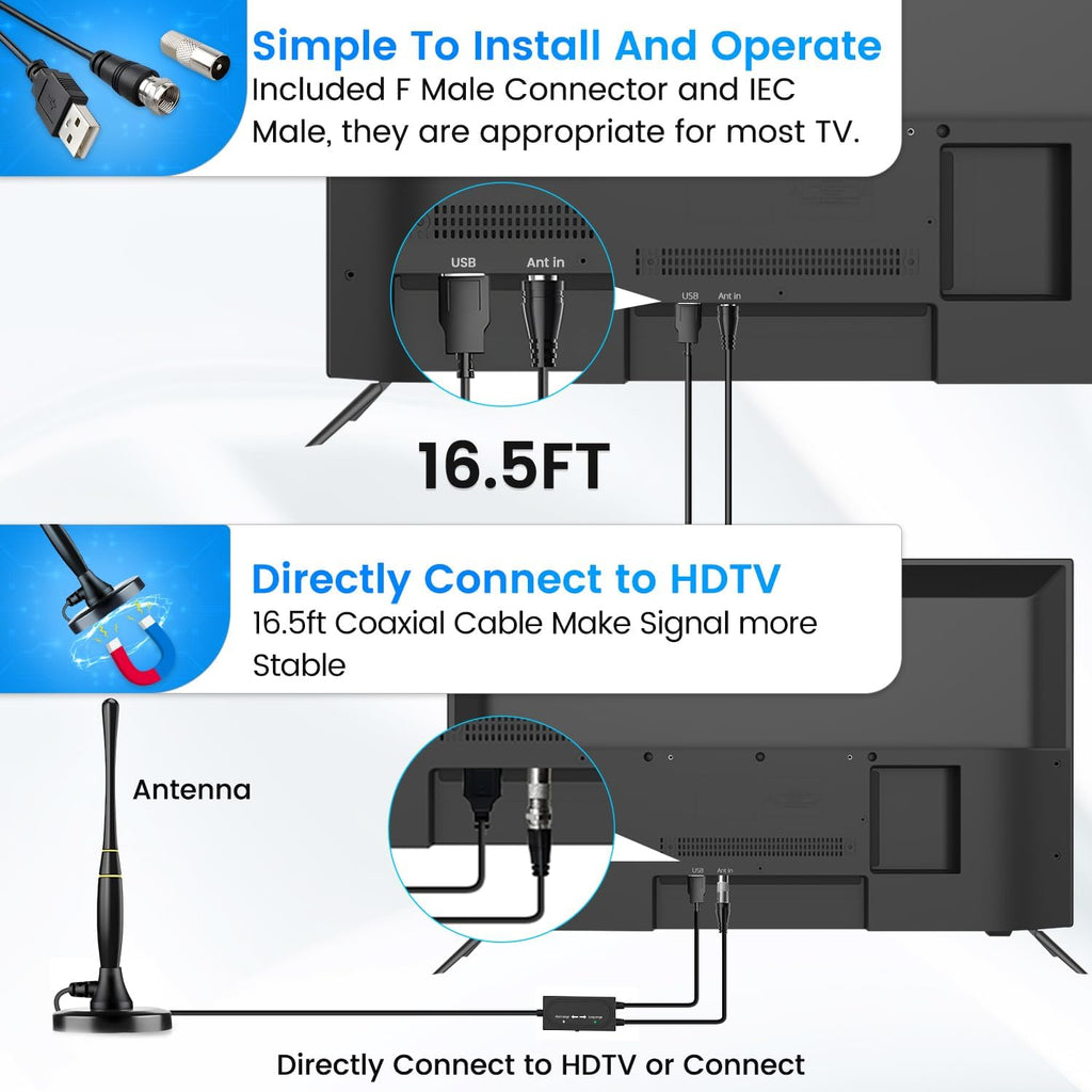 TV Antenna Indoor, 16.5FT Coax Cable O2343
