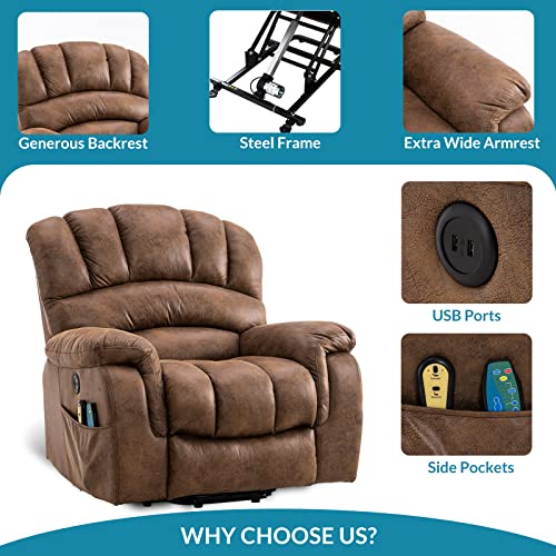 Large Power Lift Recliner Chair with Massage and Heat, Extra Wide Oversized Electric Recliner, 350lbs Capacity (Brown) Z109