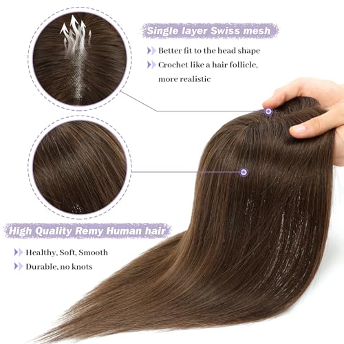 12 inch Medium Brown Mix Blonde Human Hair Topper T28125