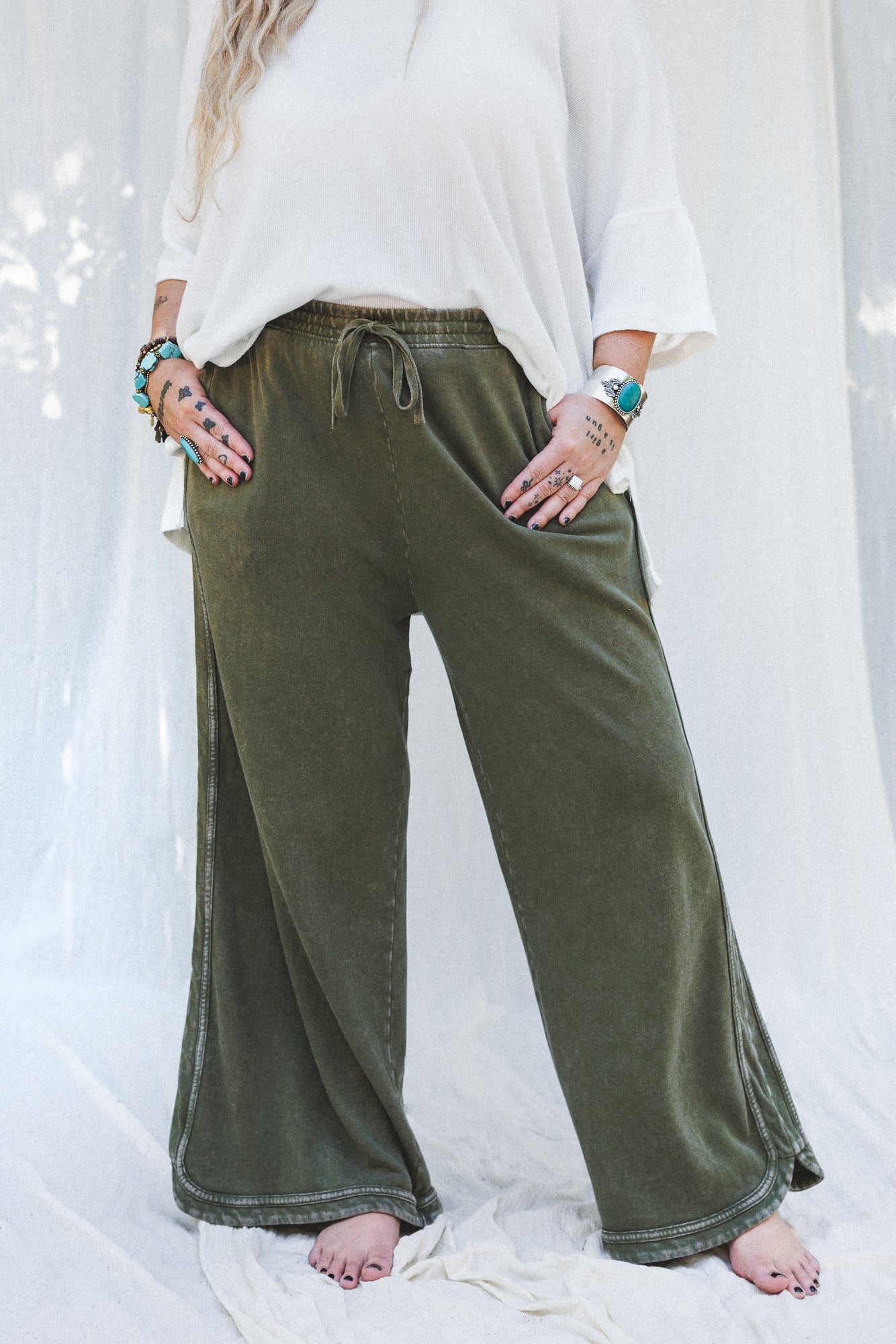 So Comfy Wide Leg Pant Cropped Length - Faded Olive
