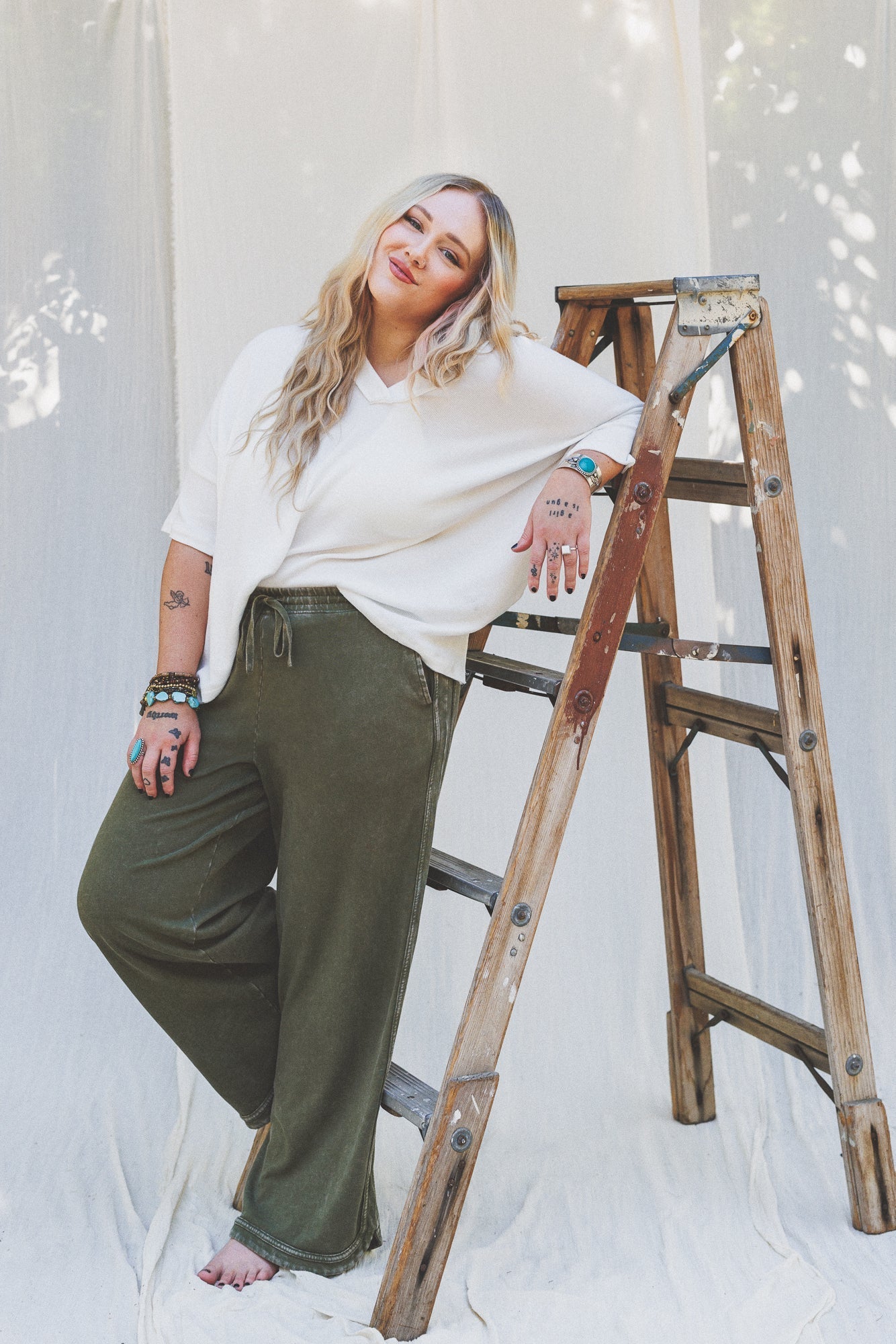 So Comfy Wide Leg Pant Cropped Length - Faded Olive