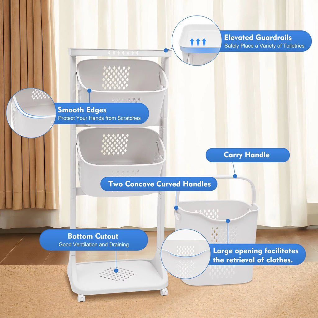 3-Tier Laundry Hamper Sorter Rolling Cart L5464