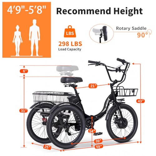 Electric Tricycle 20" 3 Wheels Folding 350W Step-Thru Removable Battery D546434