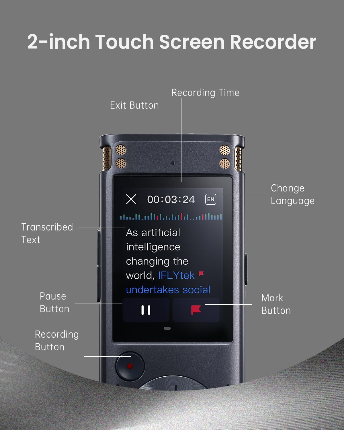 2-inch Touch Screen Voice Recorder with Playback C635868