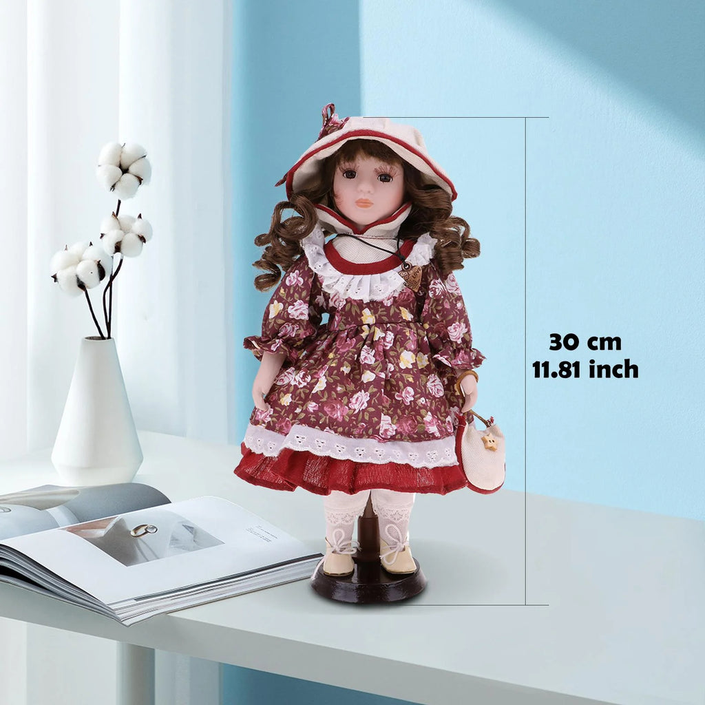 30cm Porcelain Doll Style Dress Suit Standing Girl Doll Desk Table Ornaments E253