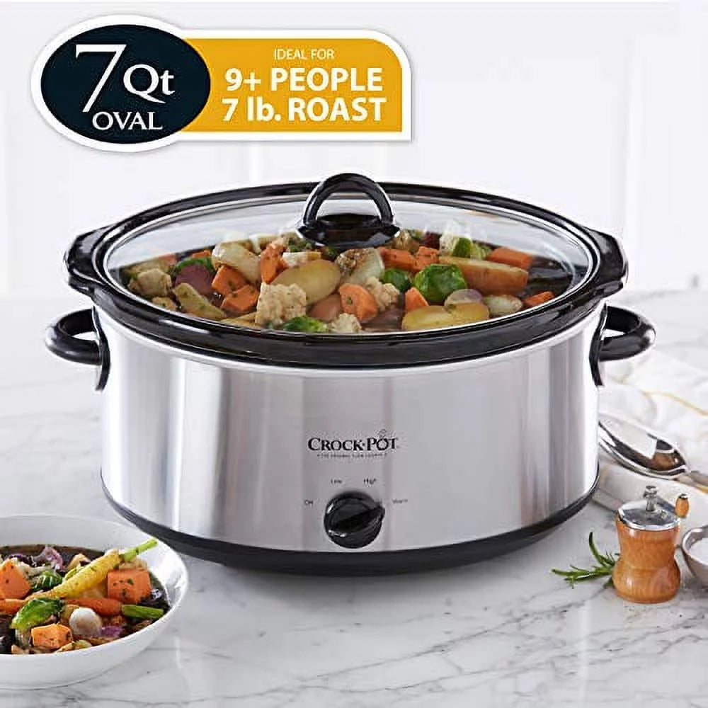 7 Quart Oval Manual Slow Cooker, Stainless Steel N670