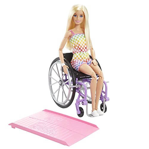 Wheelchair & Ramp Doll with Wavy Blonde Hair & Tropical-Print Outfit O93850