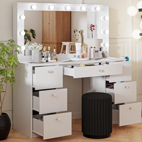 Black 7 Drawer Makeup Vanity Desk with Lights R8453