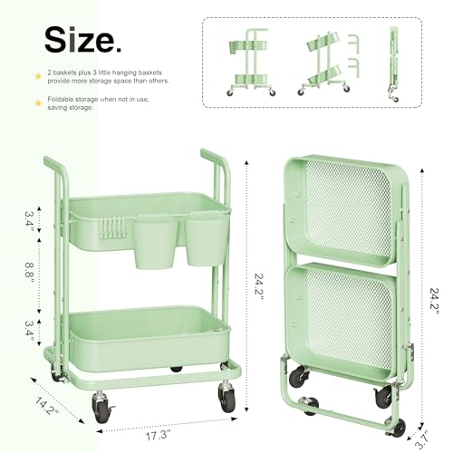 Pastel Green 2 Tier Metal Rolling Cart E313