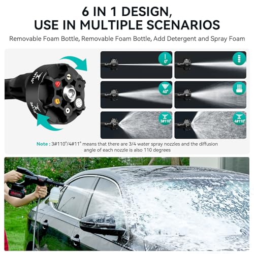 Cordless Pressure Washer 800PSI 1.5GPM 3.0Ah Battery Portable with 6-in-1 Nozzle X36915