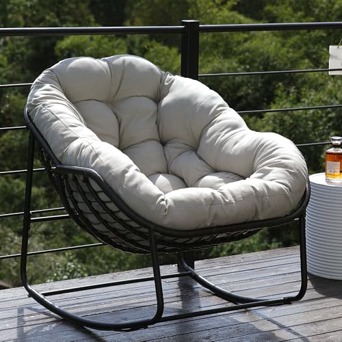 Beige Oversized Wicker Rocking Chair with Cushion N895302