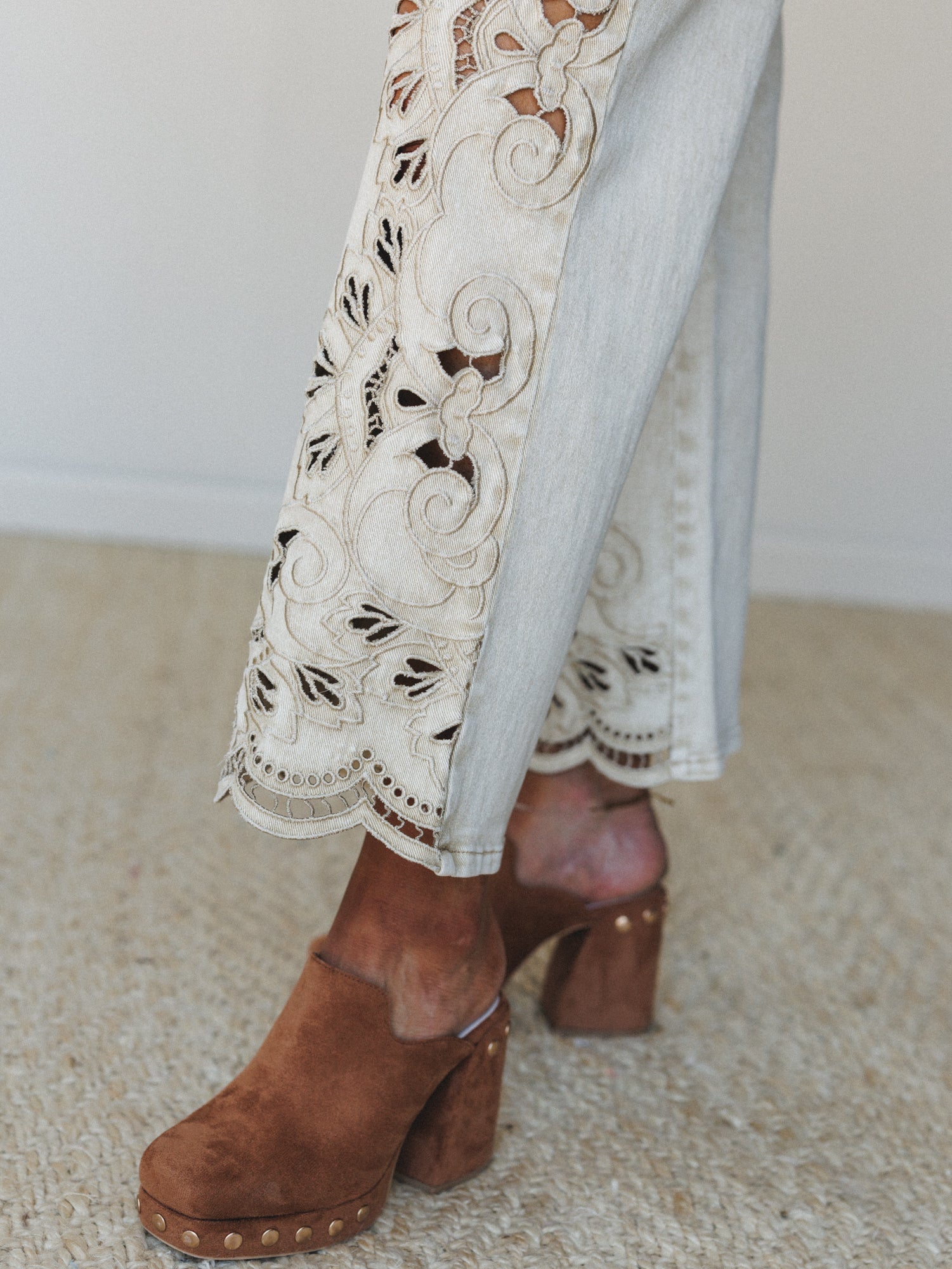 Dreamy Escape Eyelet Jeans  - Sand