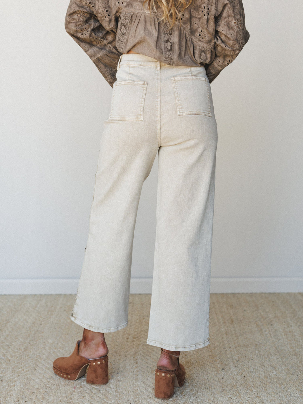 Dreamy Escape Eyelet Jeans  - Sand
