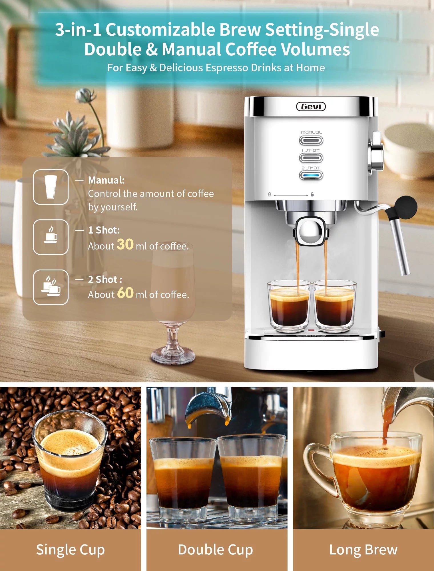 White 20 Bar Automatic Espresso Coffee Maker with Milk Frother Wand E665307