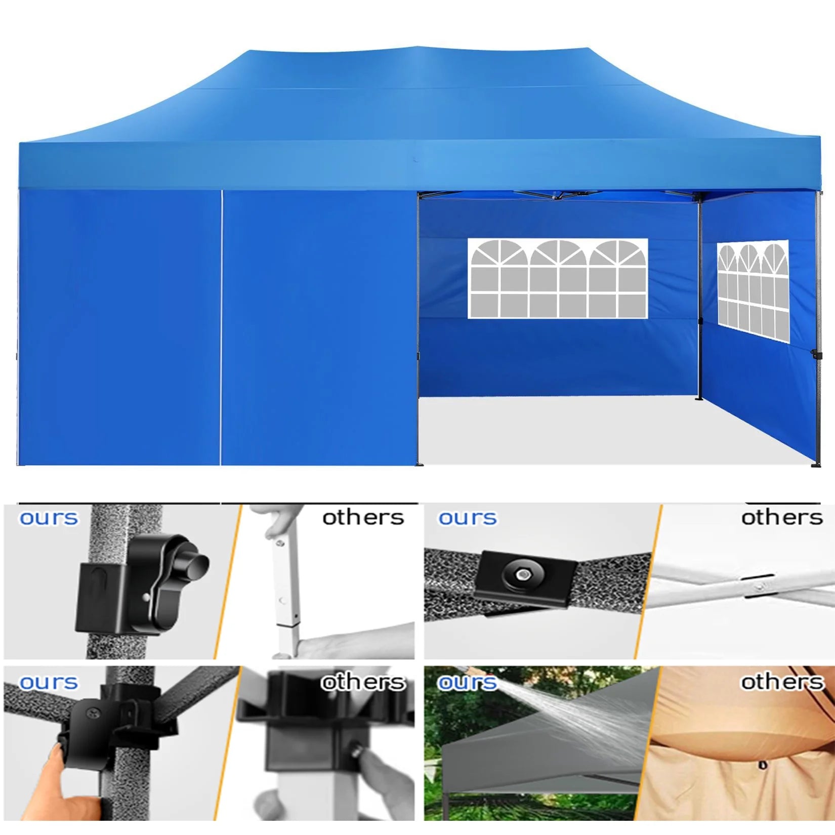 10'x20' Heavy Duty Pop Up Canopy Tent with 6 Removable Sidewalls, Blue U8393