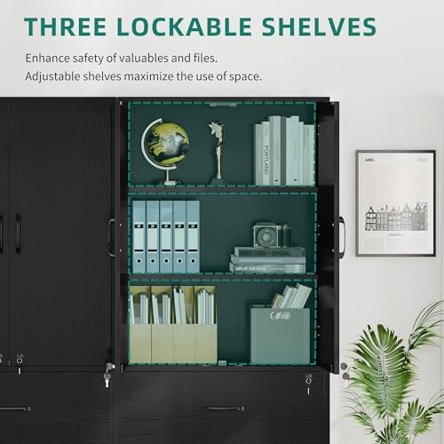 Black Wood File Cabinets with Doors and Adjustable Shelves R425