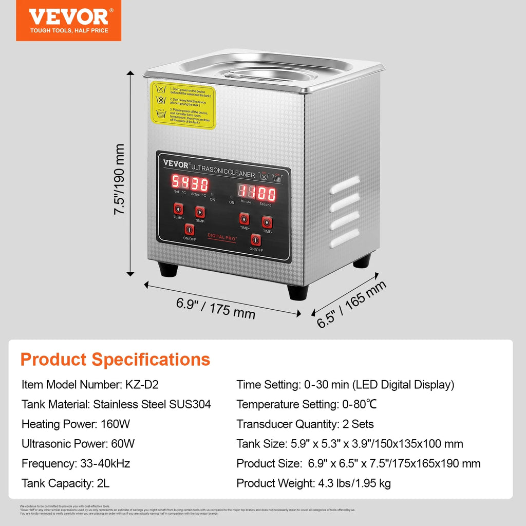 2L Ultrasonic Cleaner with Timer Heating U49766