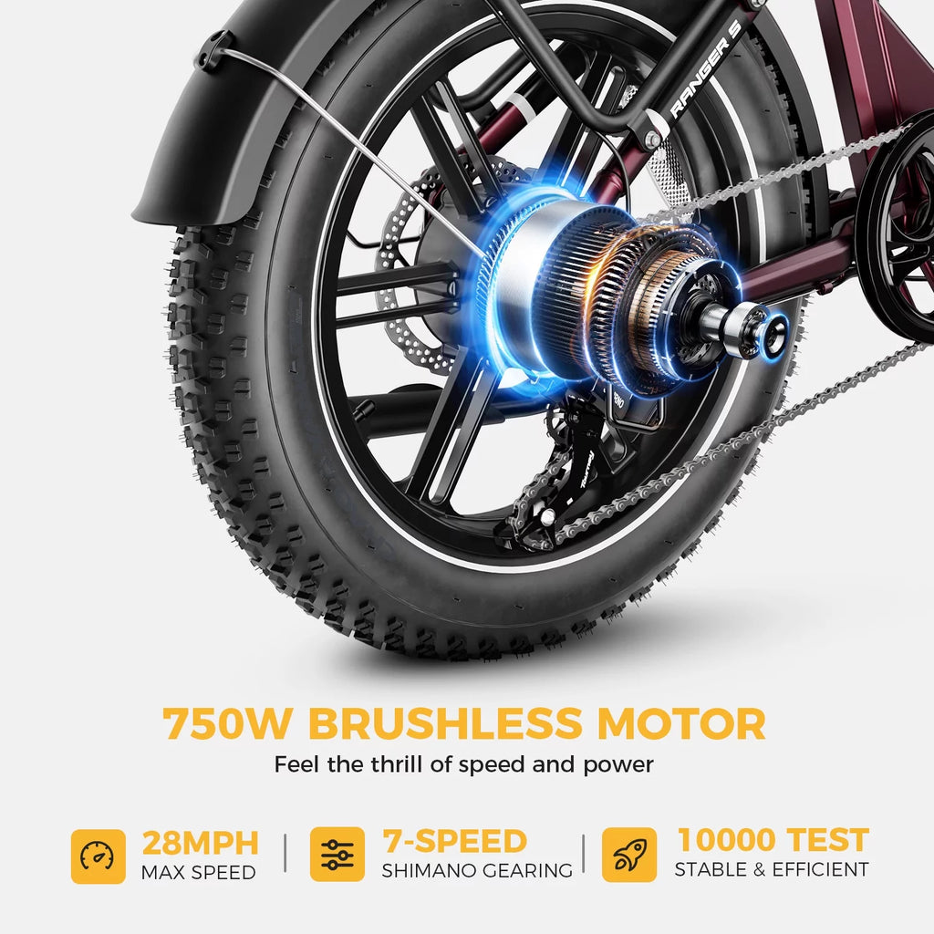 Electric Bike with 48V 14.4AH Removable Battery, 20" x 4.0 Fat Tire M146