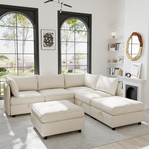 Oversized Modular Storage Sectional Sofa with Movable Ottomans and Seat, U-Shaped Chenille Upholstered Sofa Couch Z92590