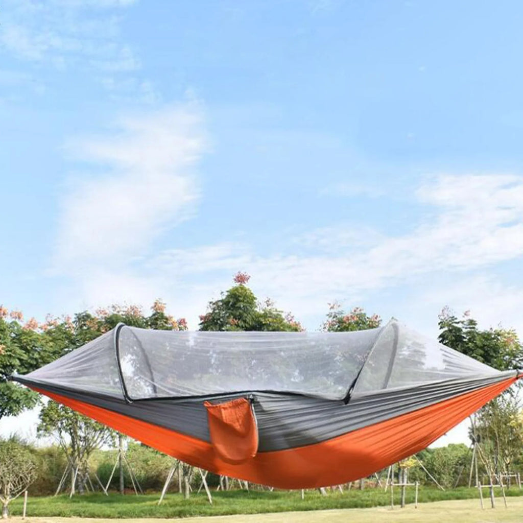 Orange Gray Camping Hammock with Net and Carrying Bag Y18561