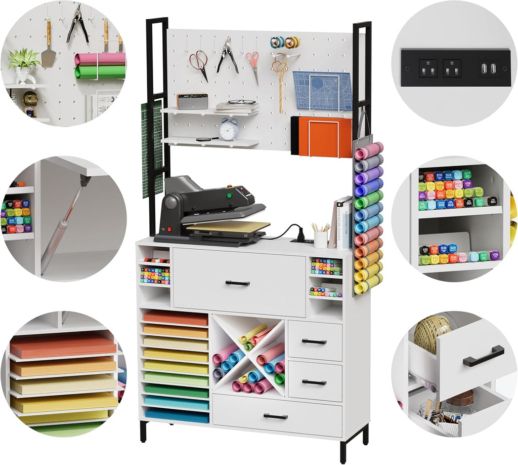 Craft Organizers and Storage Cabinet with Power Outlet, Pegboard, Vinyl Holders L99990