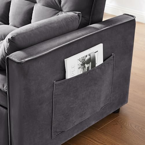 55.1" Blue Velvet Convertible Double Sleeper Sofa Bed M659733