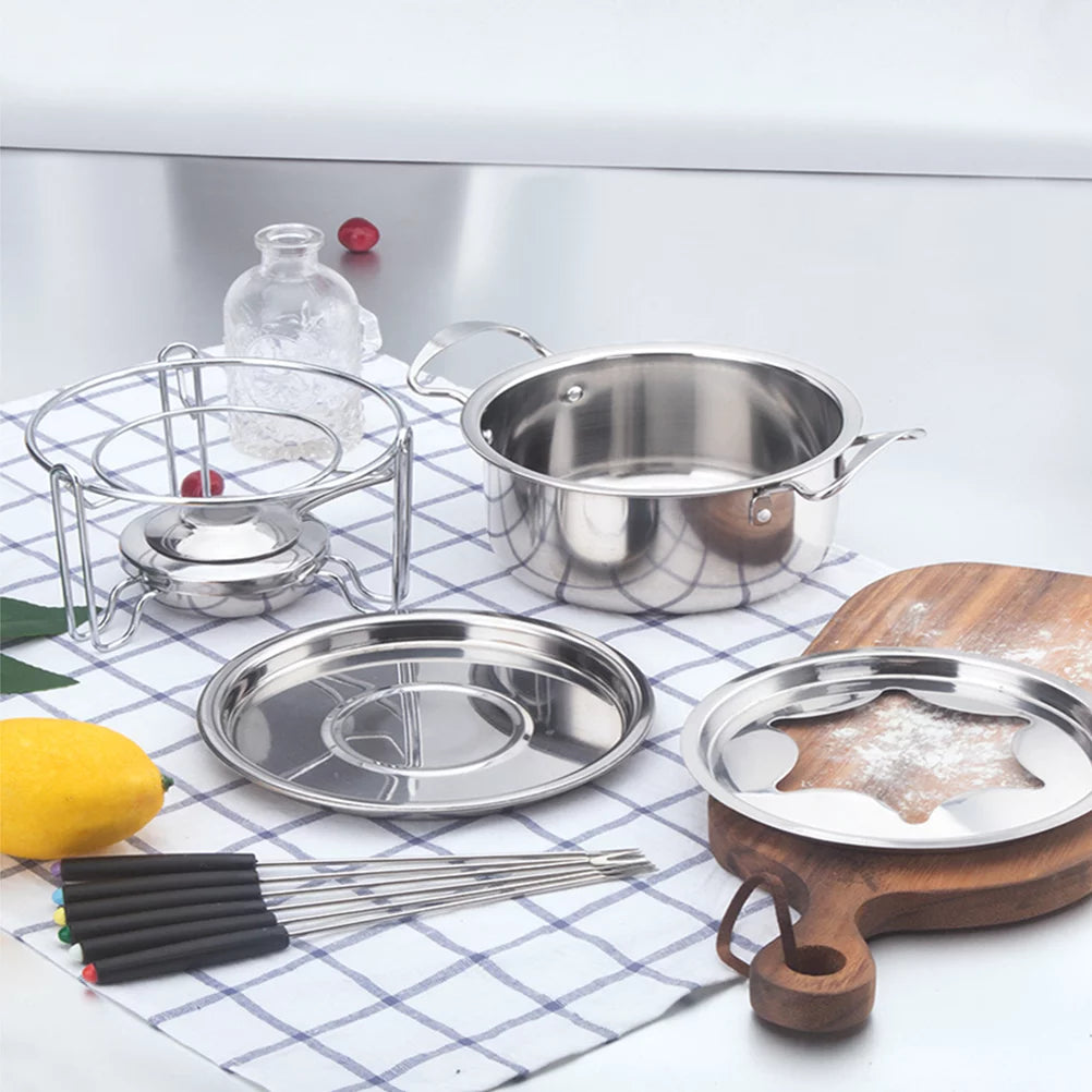 10-Piece Set Stainless Steel Chocolate Melting Pot Cheese Fondue Set G352906