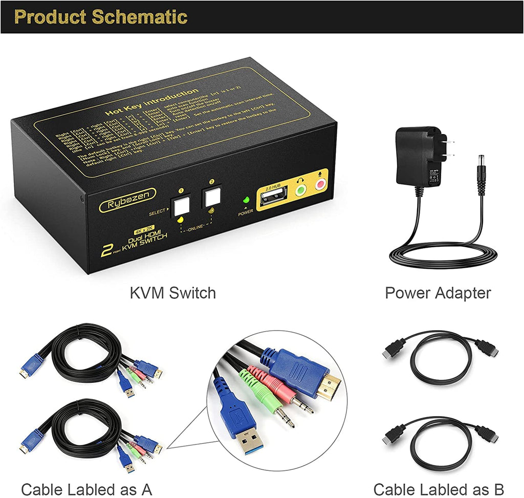 2 Port Dual Monitor HDMI KVM Switch V89782