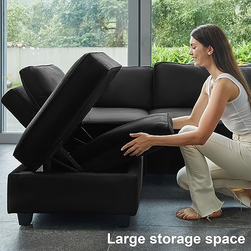 Modular U Shaped Sectional Sofa with Storage Seat Reversible Chaise Ottoman Velvet Fabric Z400270