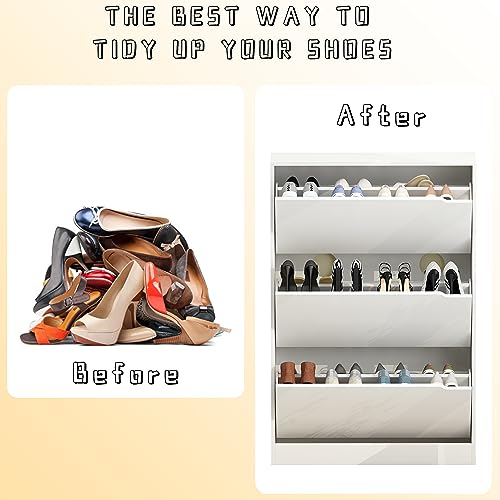 White 3 Flip Drawers Freestanding Shoe Storage Cabinet Z929474