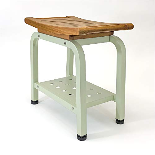 Teak & Aluminum Shower Bench with Storage Shelf I874