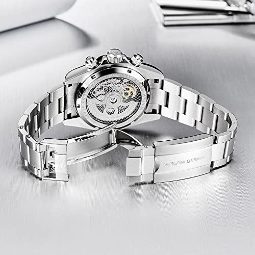 Skeleton Automatic Watch, Diamond Bezel Stainless Steel 100M Waterproof Self Winding Wrist Watch G7528