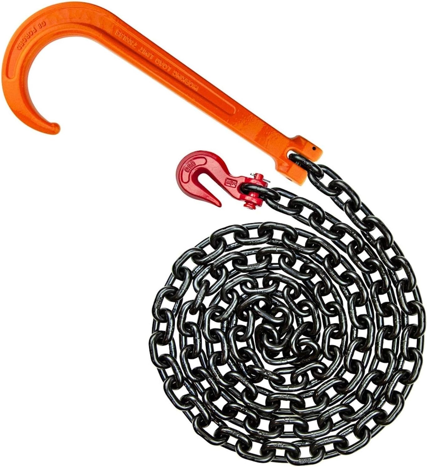 Grade 80 Alloy Tow Chain with Forged Long J Hook - 3/8 Inch x 6 Foot - 7,100 Pound Safe Working Load X30714