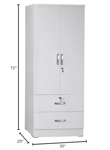 White 2-Door Wardrobe Armoire with 2-Drawers O765689