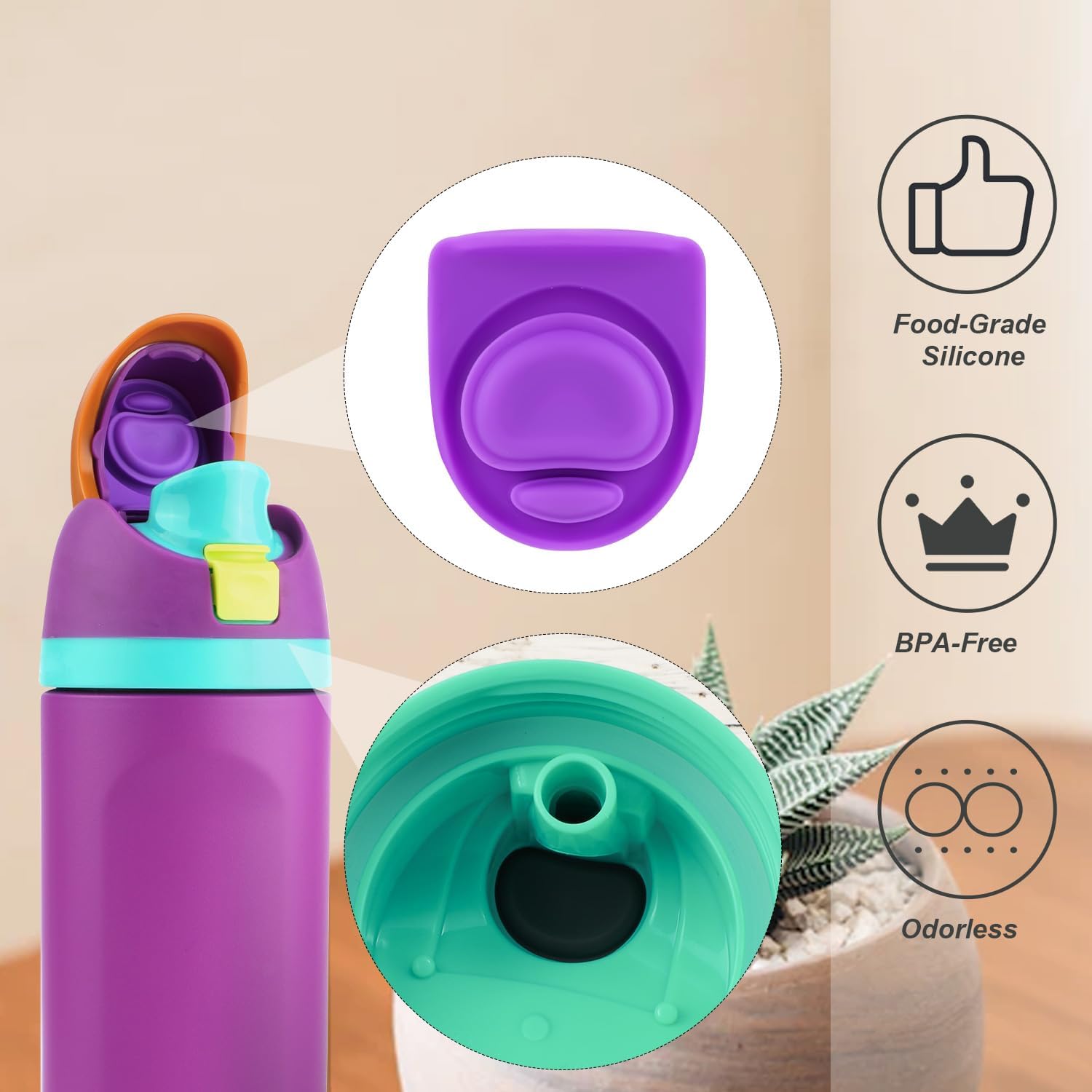 4pcs Silicone Bottle Seal Ring Replacement Rubber Stopper for 19oz 24oz 32oz 40oz Water Bottle Lid Parts X571336