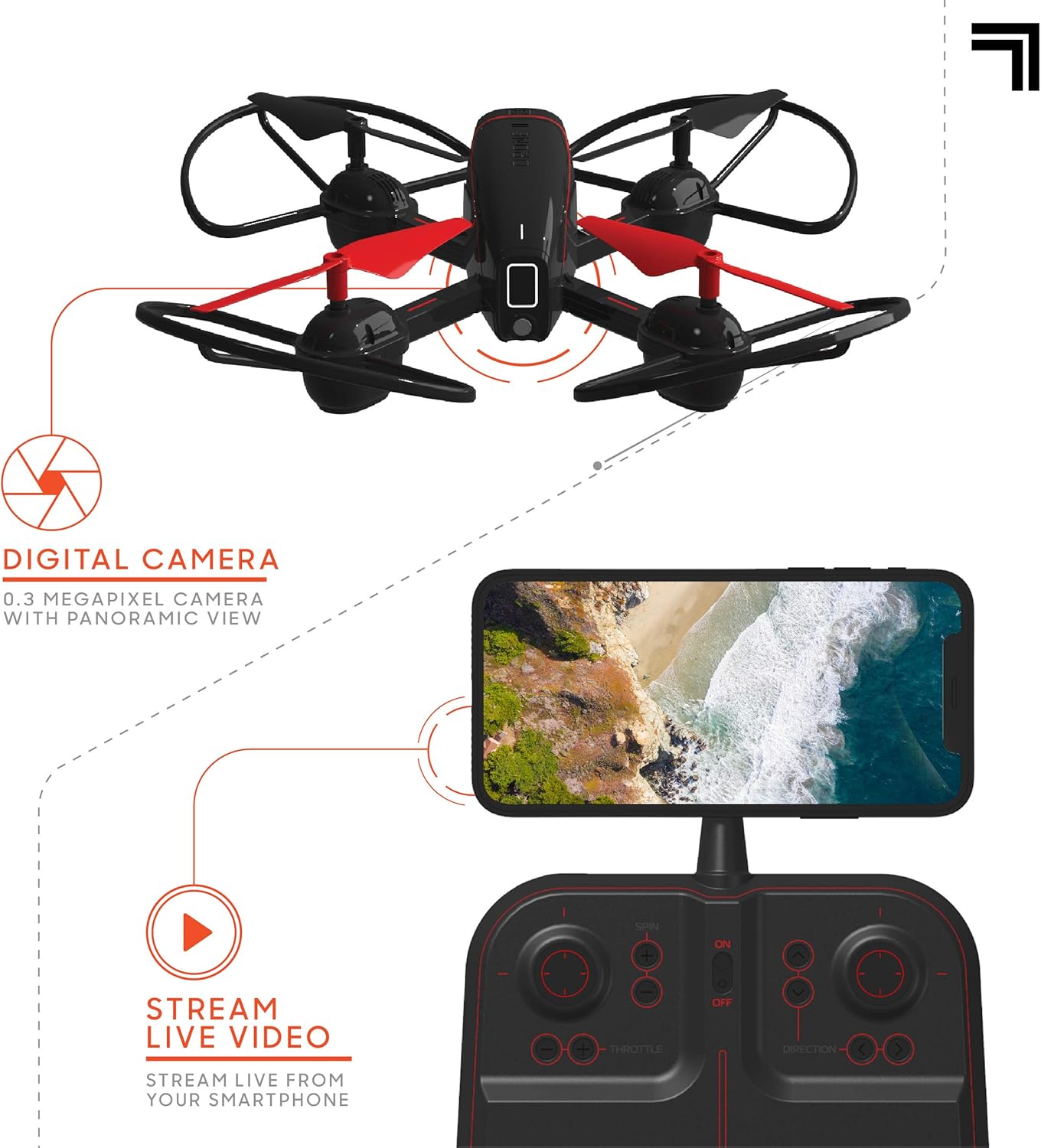 10” Drone with Camera, LED Lights, Rechargeable Battery T442