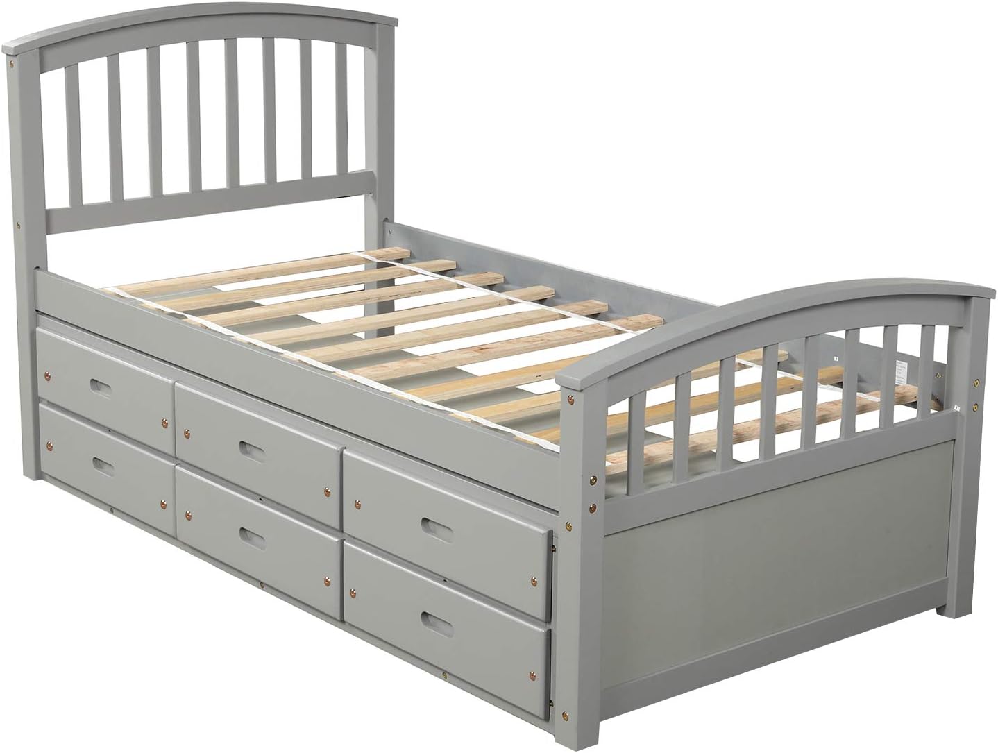 Gray Solid Wood Twin Size Platform Storage Bed with 6 Drawers A261