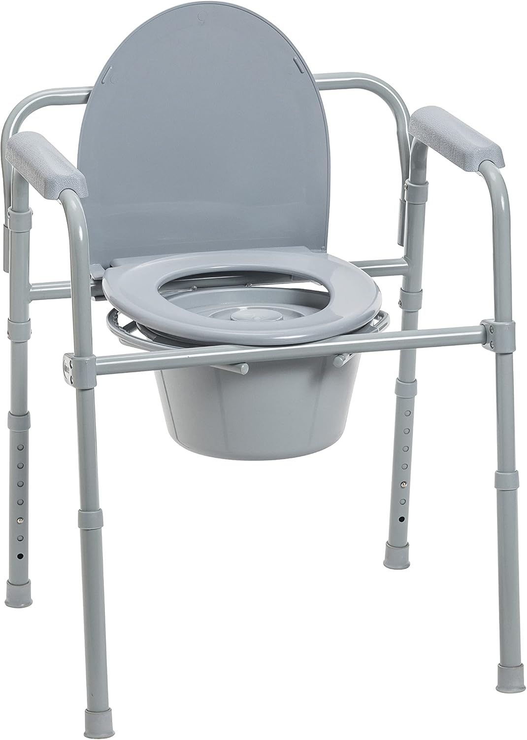 4 Wheel Rollator Walker with Seat, Steel Rolling Walker, Height Adjustable Folding Steel Bedside Commode Chair, Portable Toilet G2142