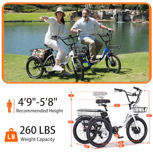 Electric Tricycle 20" 3 Wheels Folding 350W Step-Thru Removable Battery D546434