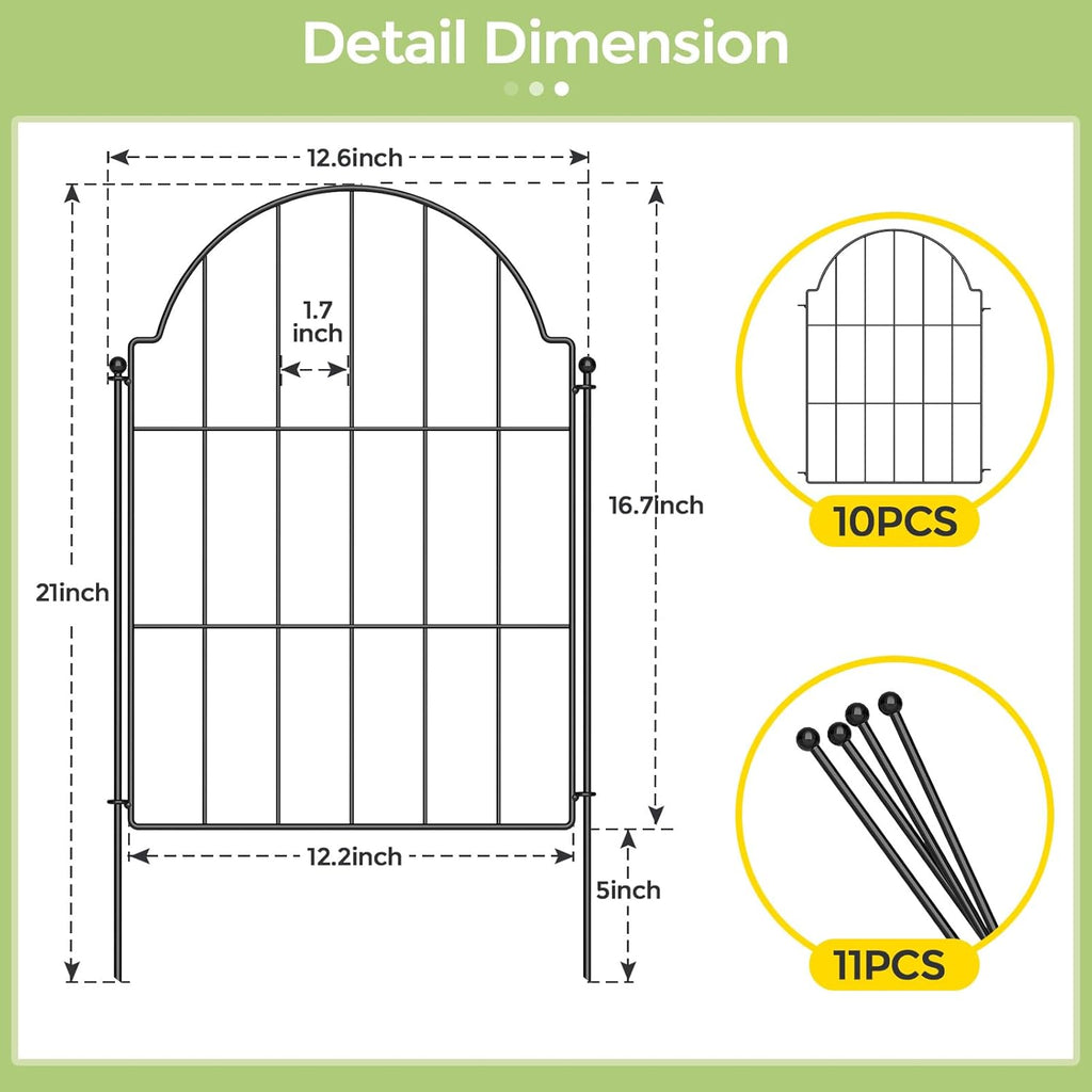 21in X 10.2ft Rustproof Metal Garden Fence, 10 Pack F1330